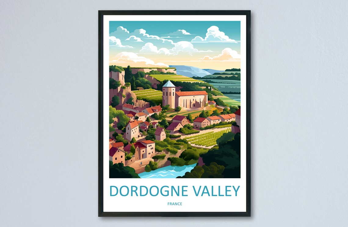 Dordogne Valley France Village Riverside Countryside Travel Poster