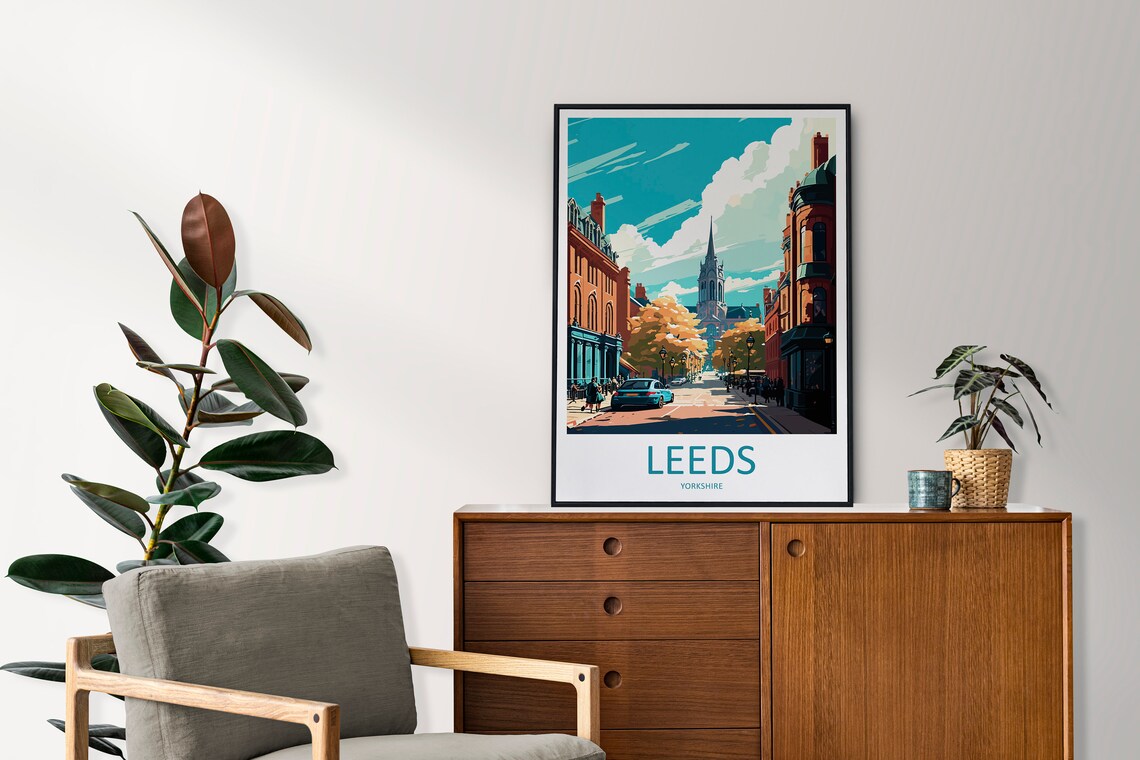 Leeds England Yorkshire Autumn Street Scene Vintage Travel Poster - Image 2