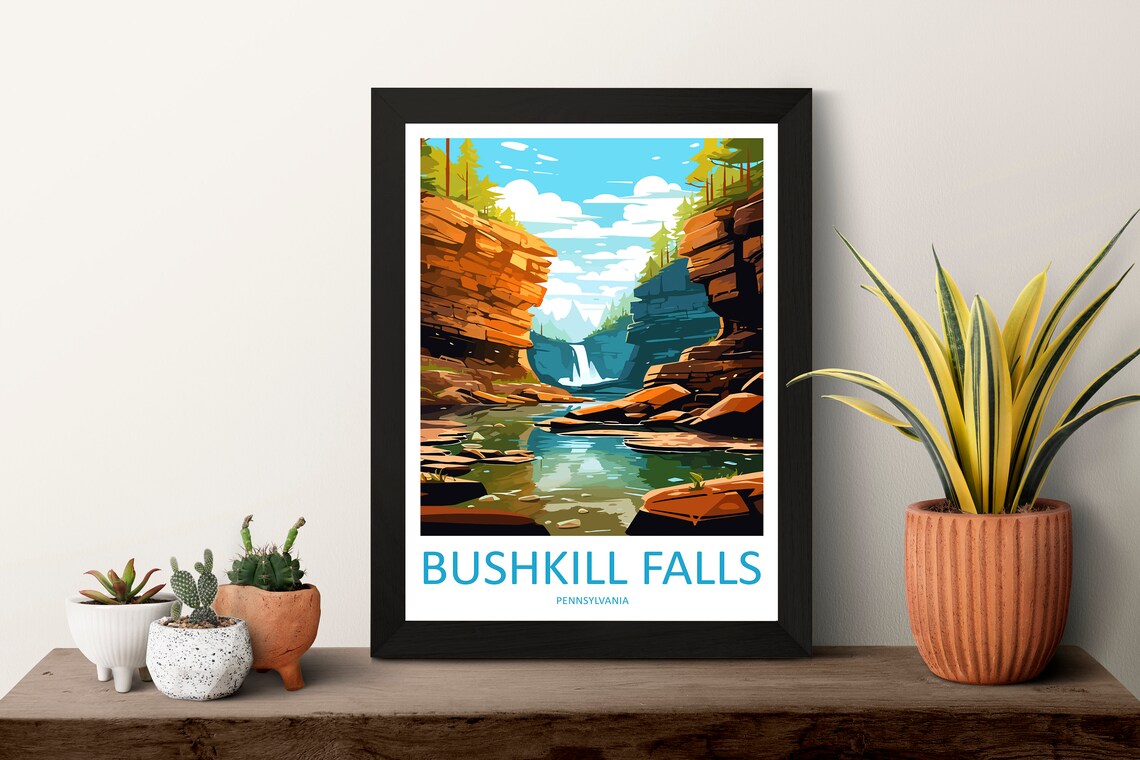 Bushkill Falls Pennsylvania Red Rock Gorge Waterfall Day Poster - Image 3
