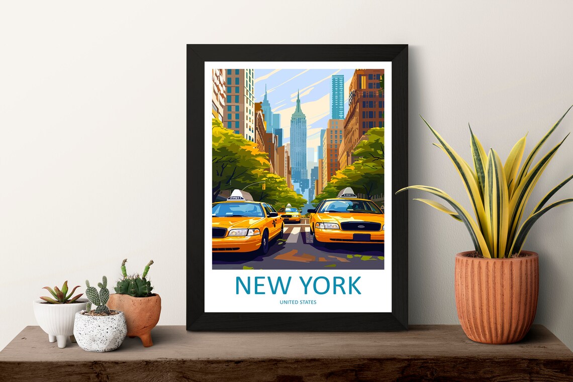 New York Yellow Taxis Manhattan Street Empire State Travel Poster - Image 3
