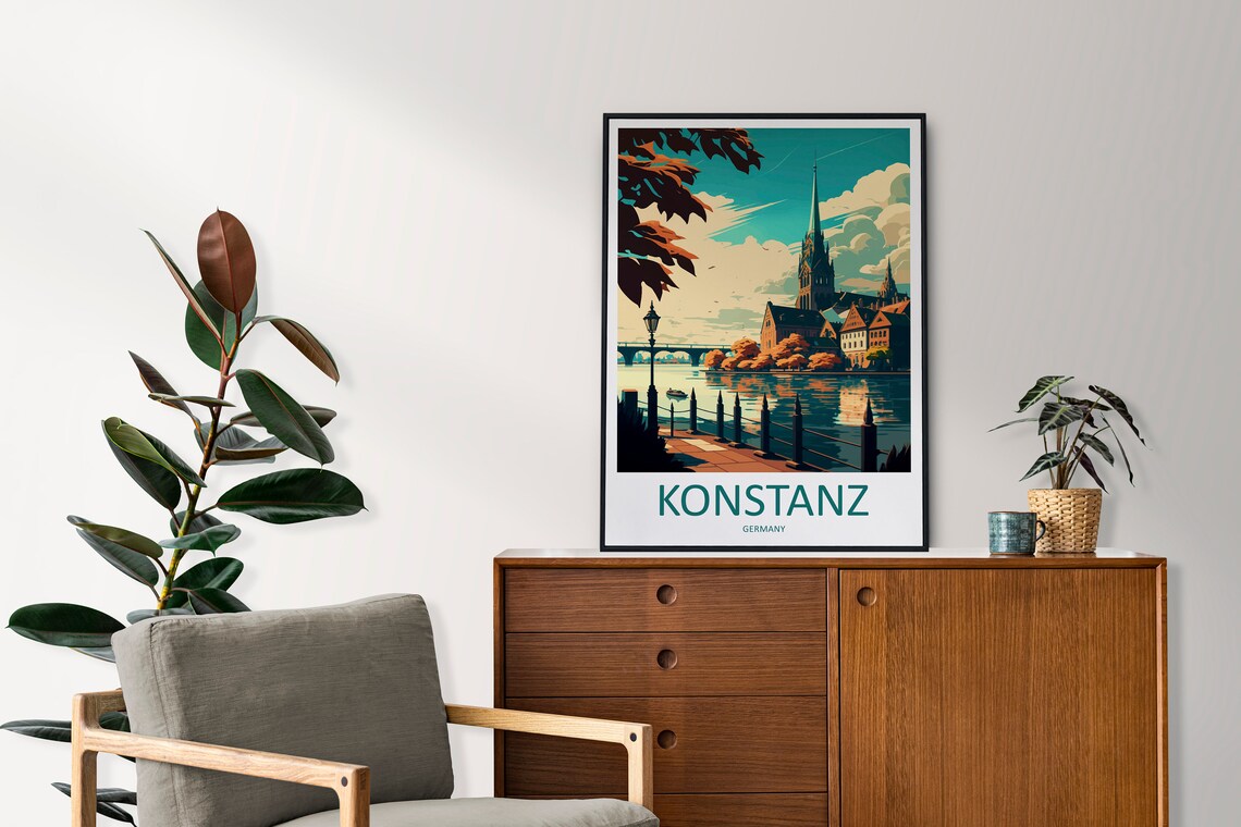 Konstanz Germany Cathedral Lake Sunset Promenade Travel Poster - Image 2