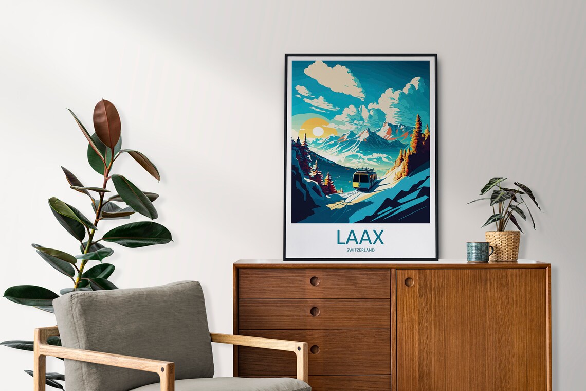 Laax Switzerland Crisp Alpine Ski Slopes Winter Vintage Poster - Image 2