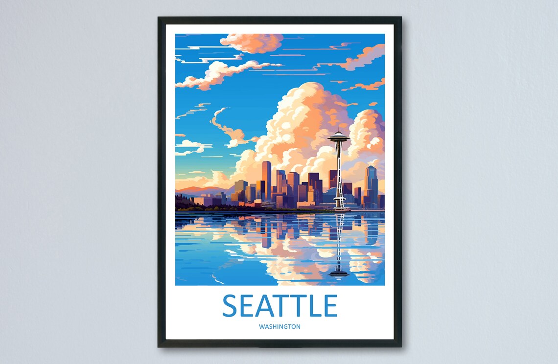 Seattle Travel Poster, Washington DC Gift Art