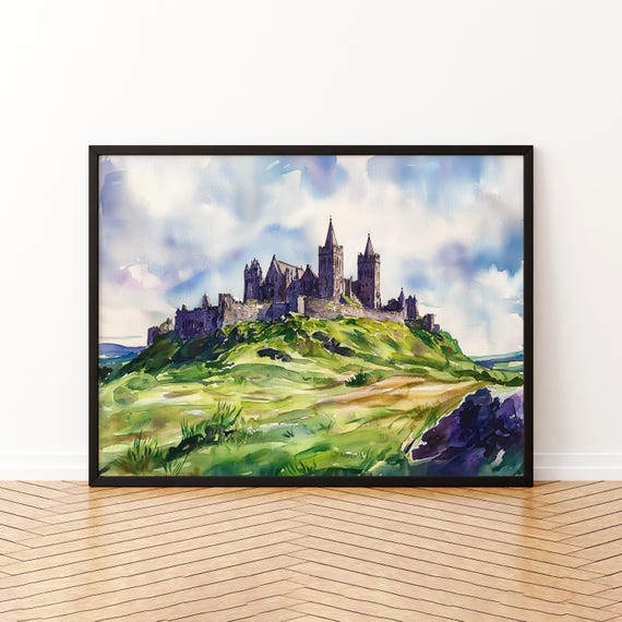 Rock Of Cashel Watercolor Poster Wall Art Hanging Home Dcor Gift Lovers Ireland