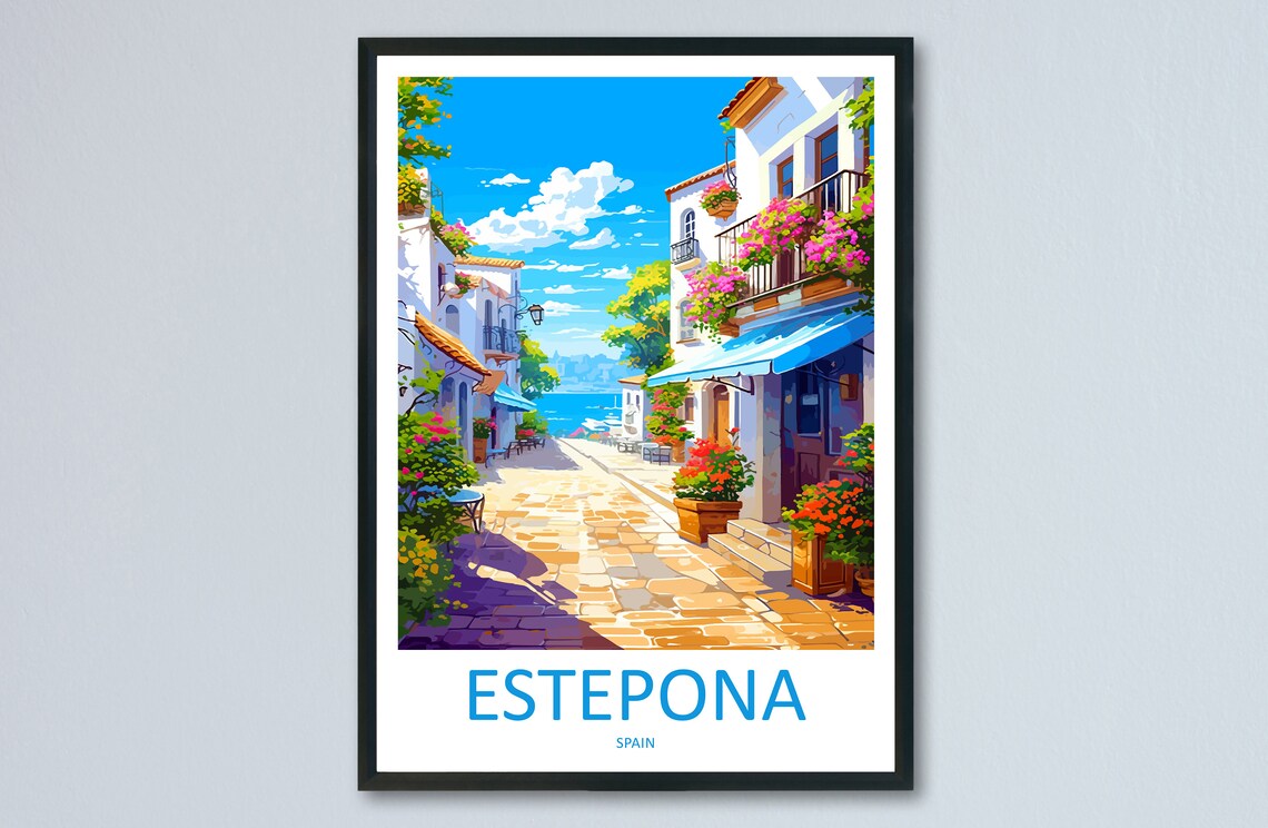 Estepona Spain Flower Lined Old Town Street to the Sea Travel Poster