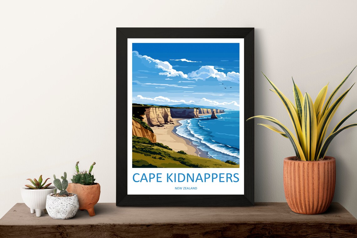 Cape Kidnappers New Zealand Coastal Cliffs Minimal Travel Poster - Image 3
