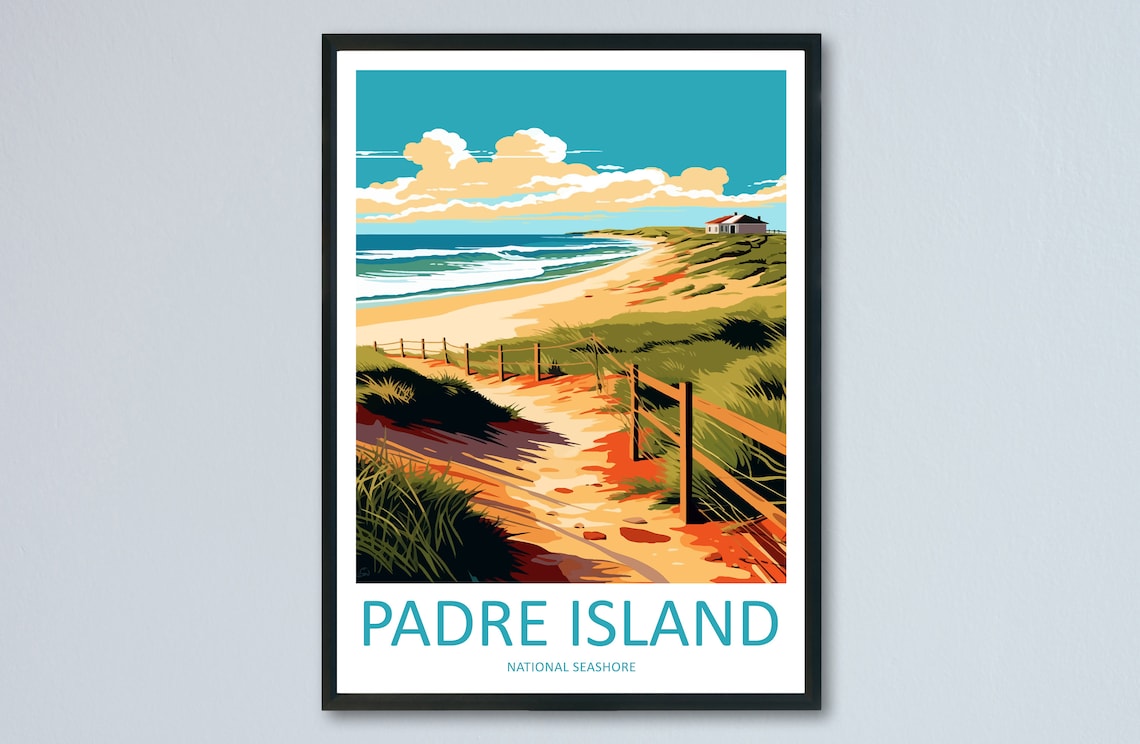 Padre Island Travel Poster, Texas Coastal Place