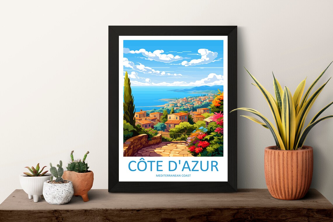Cote d'Azur France Hilltop Village Mediterranean Coast Poster - Image 3