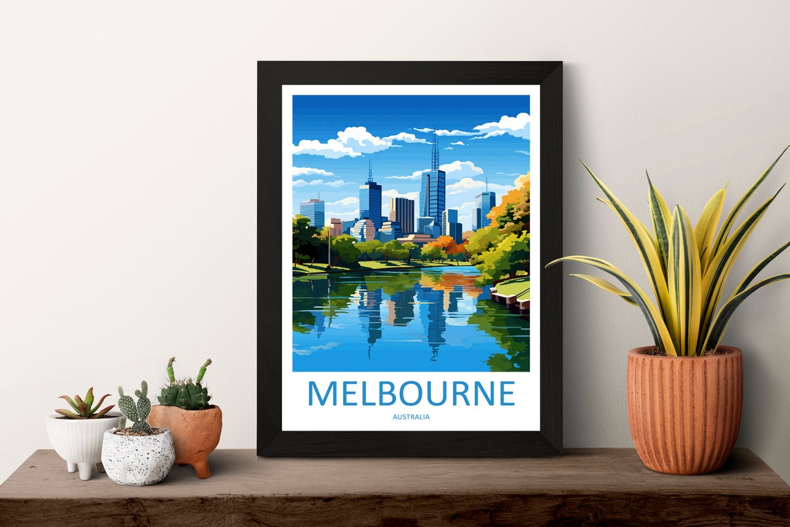 Melbourne Australia Skyline River Reflection City Travel Poster - Image 3