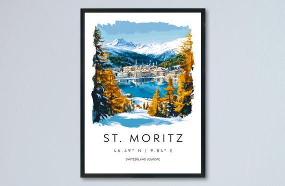 St Moritz Watercolor Poster Wall Art Decor Home Dcor Gift Switzerland Lover Travel Souvenir Print