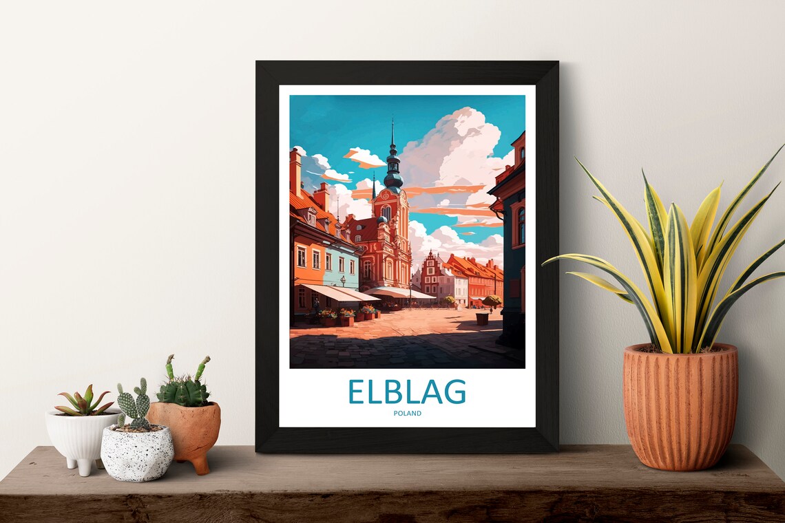 Elblag Poland Old Town Square Church Tower Vintage Travel Poster - Image 3