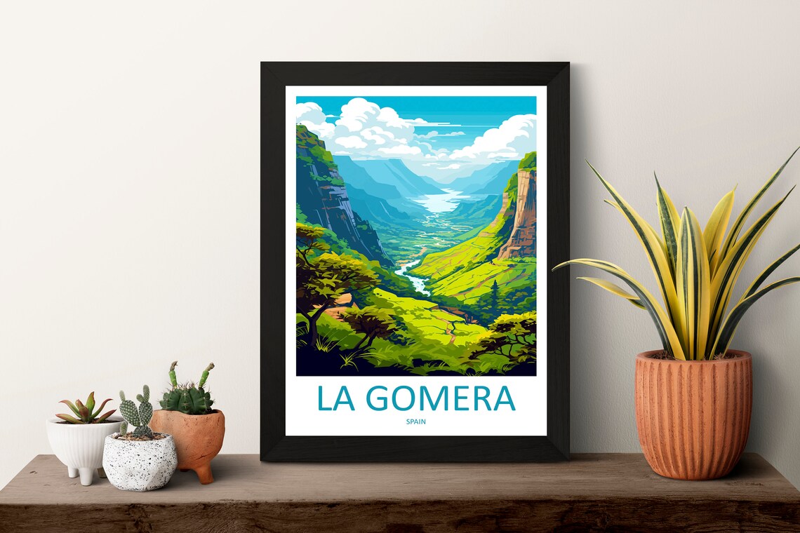 La Gomera Spain Vintage Green Mountain Valley Travel Poster Canary - Image 3