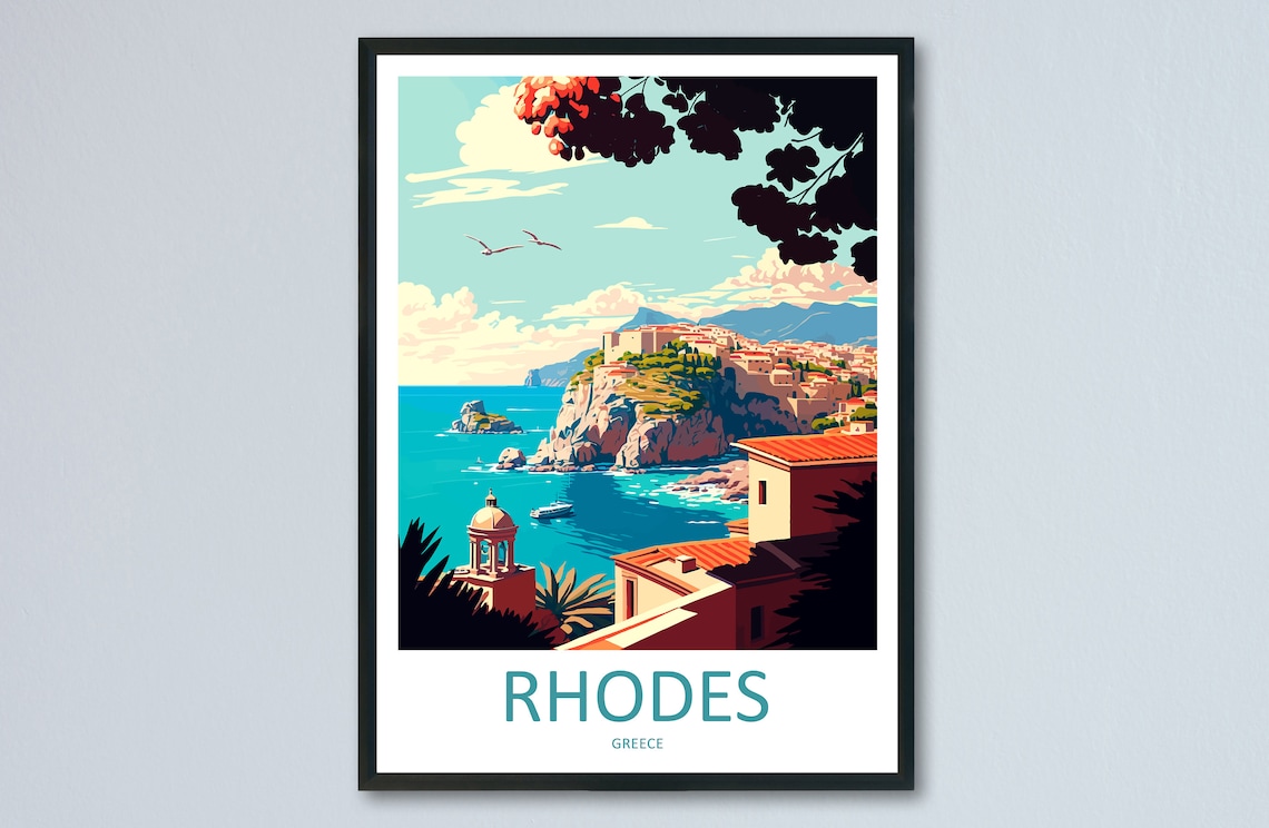 Rhodes Greece Travel Poster, Europe Wall Art Print