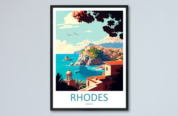 Rhodes Greece Travel Poster, Europe Wall Art Print