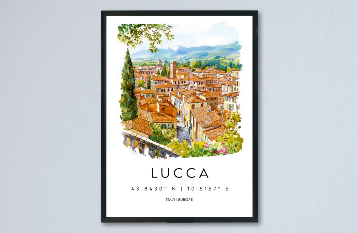 Lucca Watercolor Poster, Italy Travel Art Print