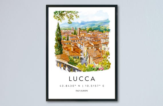 Lucca Watercolor Poster, Italy Travel Art Print