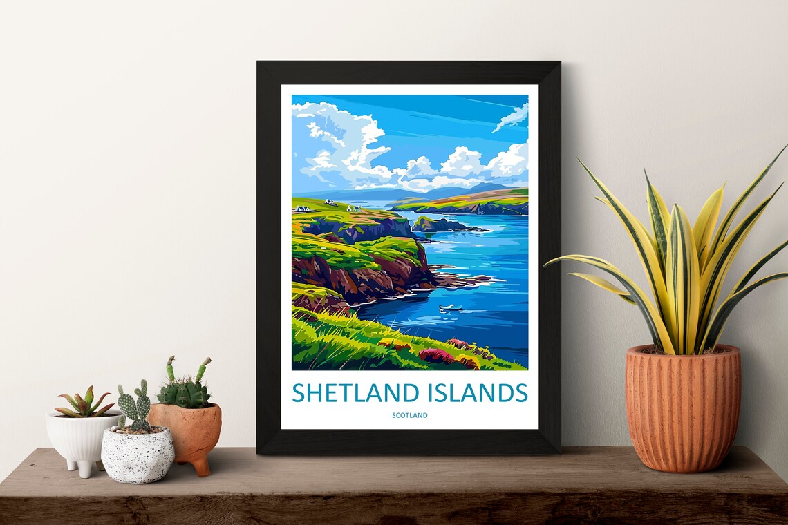 Shetland Islands Scotland Green Sea Cliffs Coastal View Travel Poster - Image 3