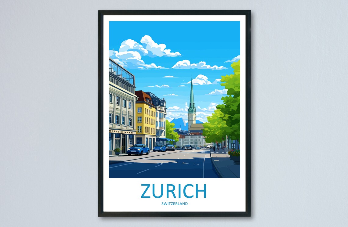 Zurich Travel Poster, Switzerland Wall Art
