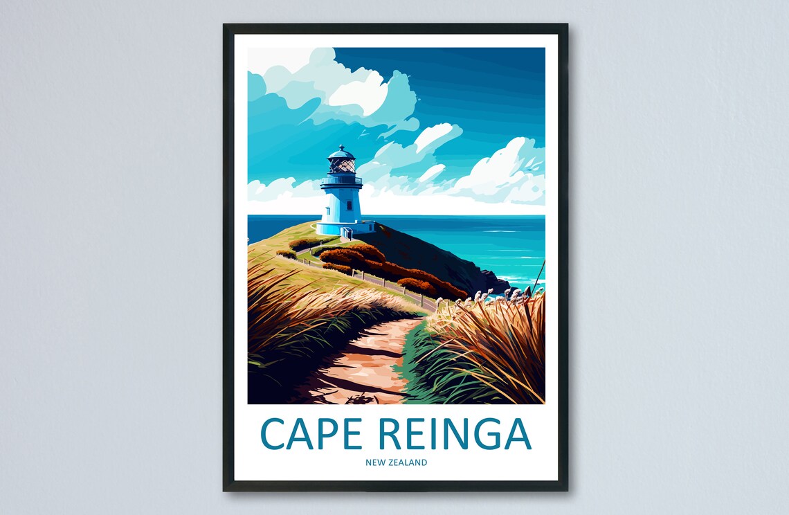 Cape Reinga Travel Poster, New Zealand Place Print