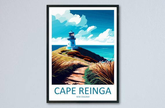 Cape Reinga Travel Poster, New Zealand Place Print