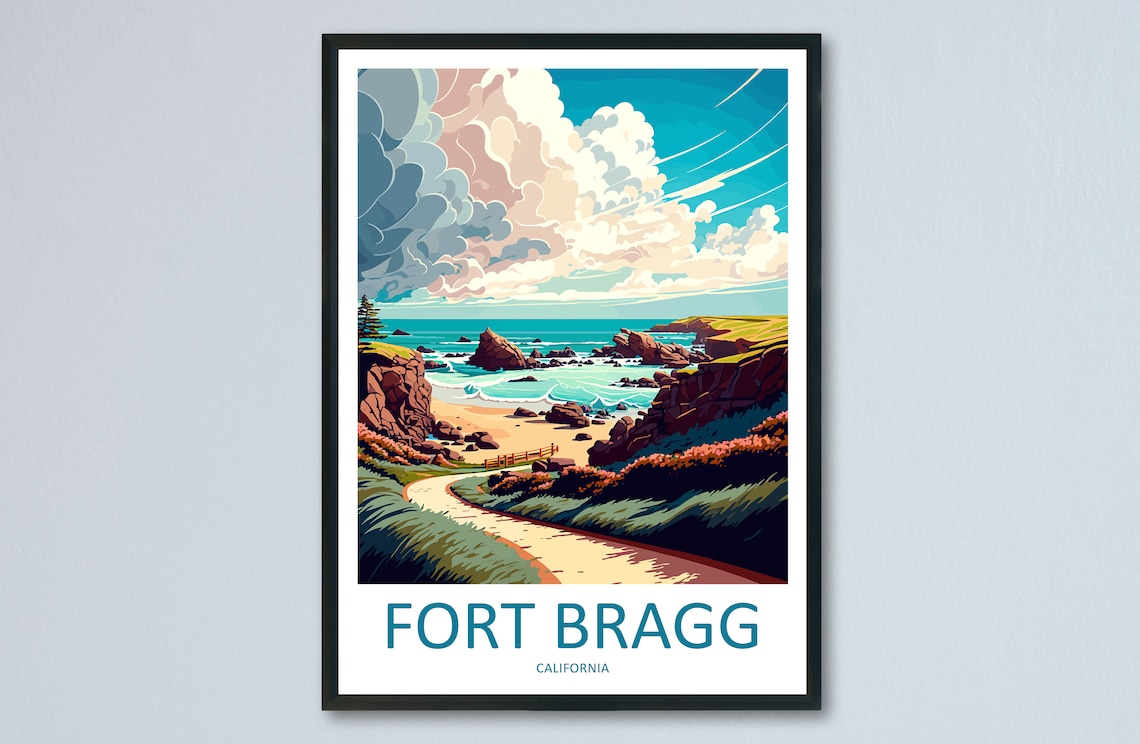Fort Bragg Travel Poster, California Place Art