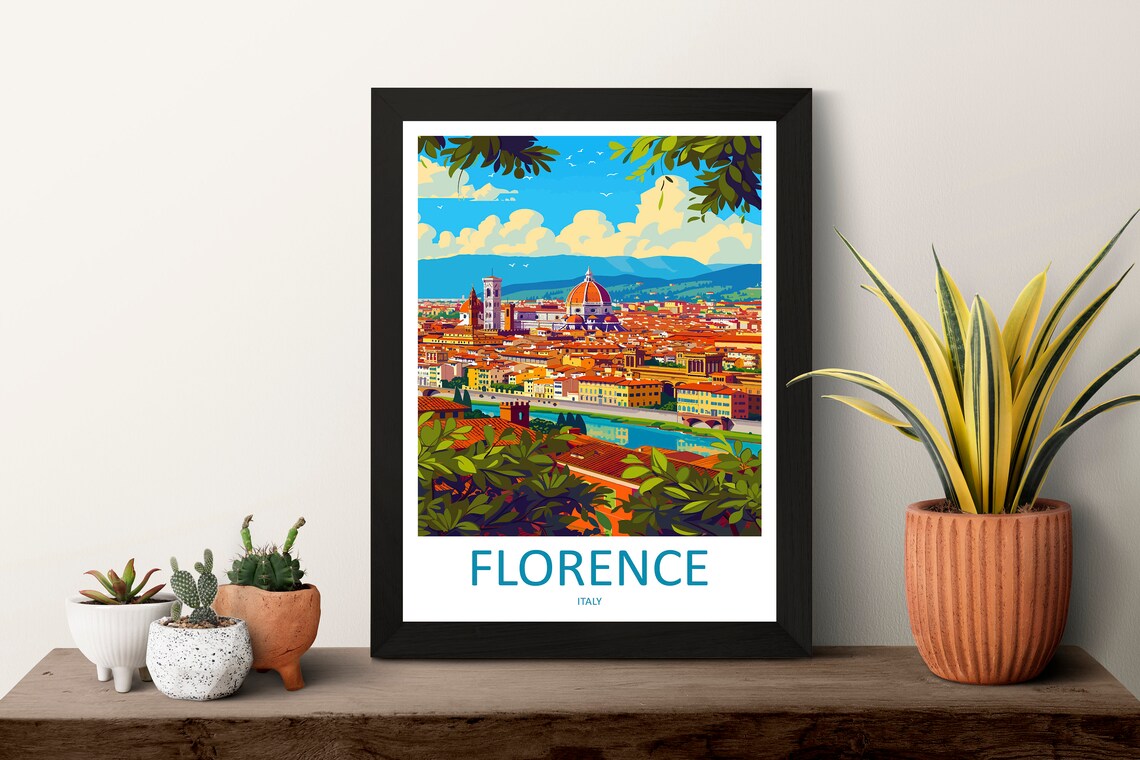 Florence Italy Skyline with Duomo and Arno River Vintage Travel Poster - Image 2