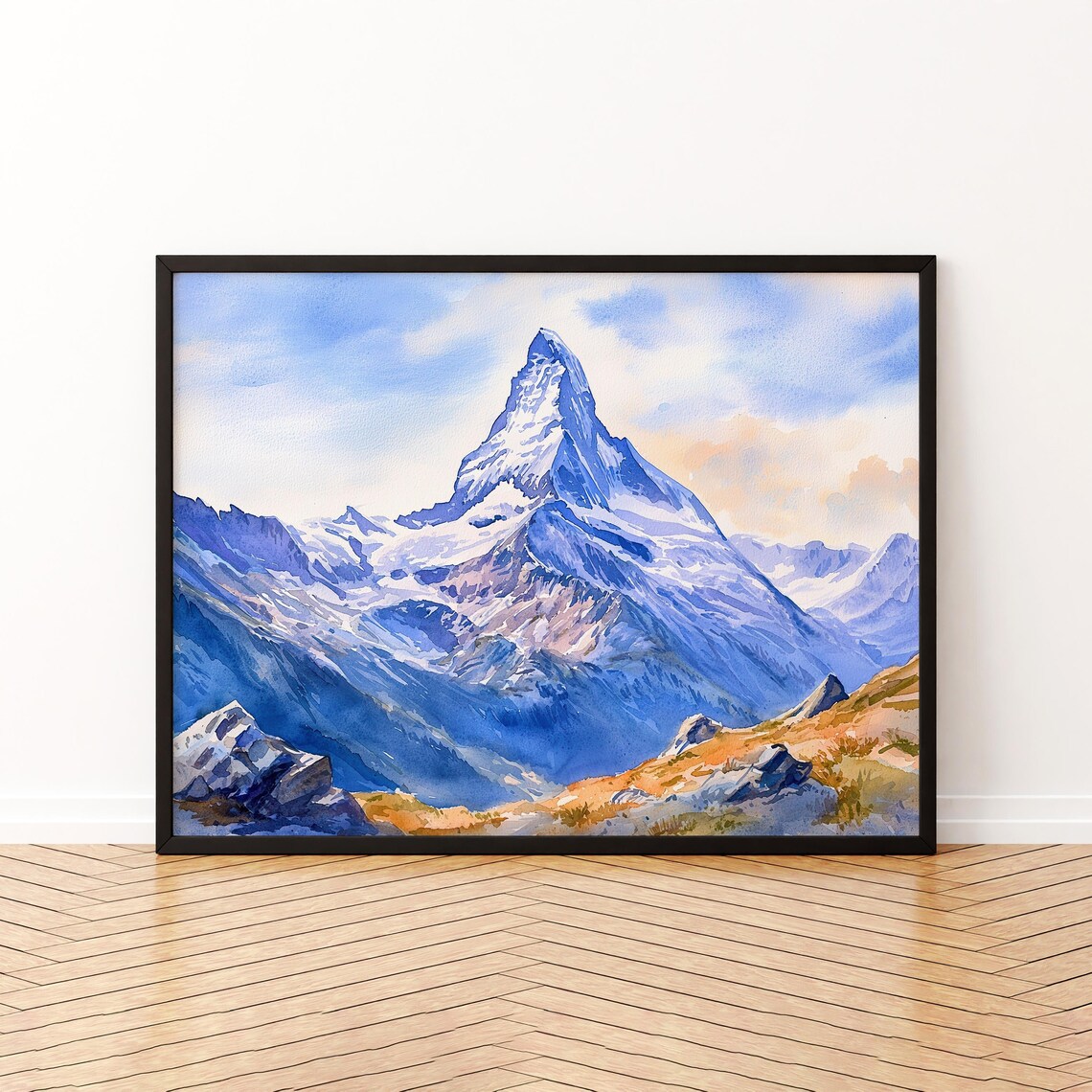 Matterhorn Switzerland Watercolor Poster Iconic Alpine Peak Snow Mountain Art
