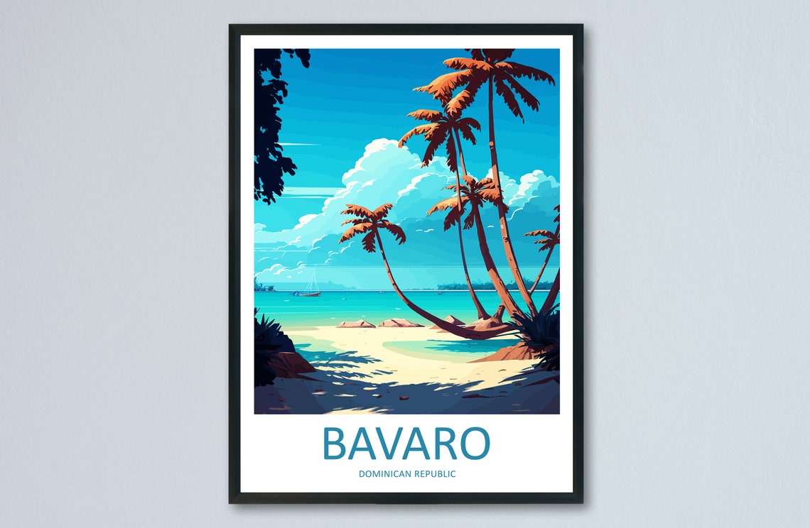 Bavaro Beach Palm Trees Dominican Republic Tropical Travel Poster