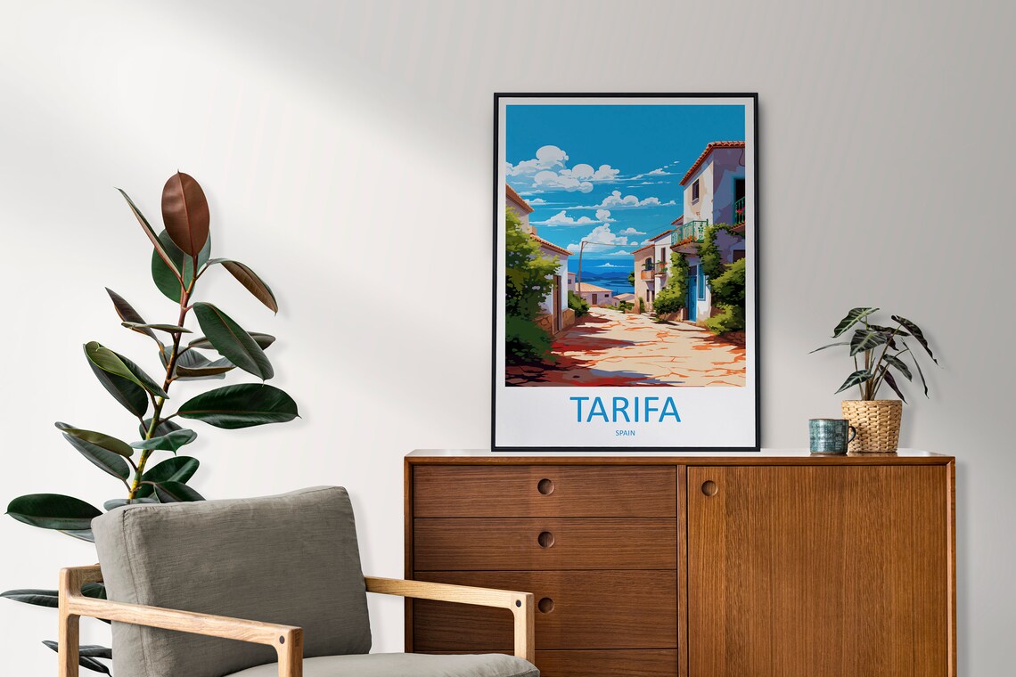 Tarifa Spain Whitewashed Old Town Street Sea View Travel Poster - Image 2