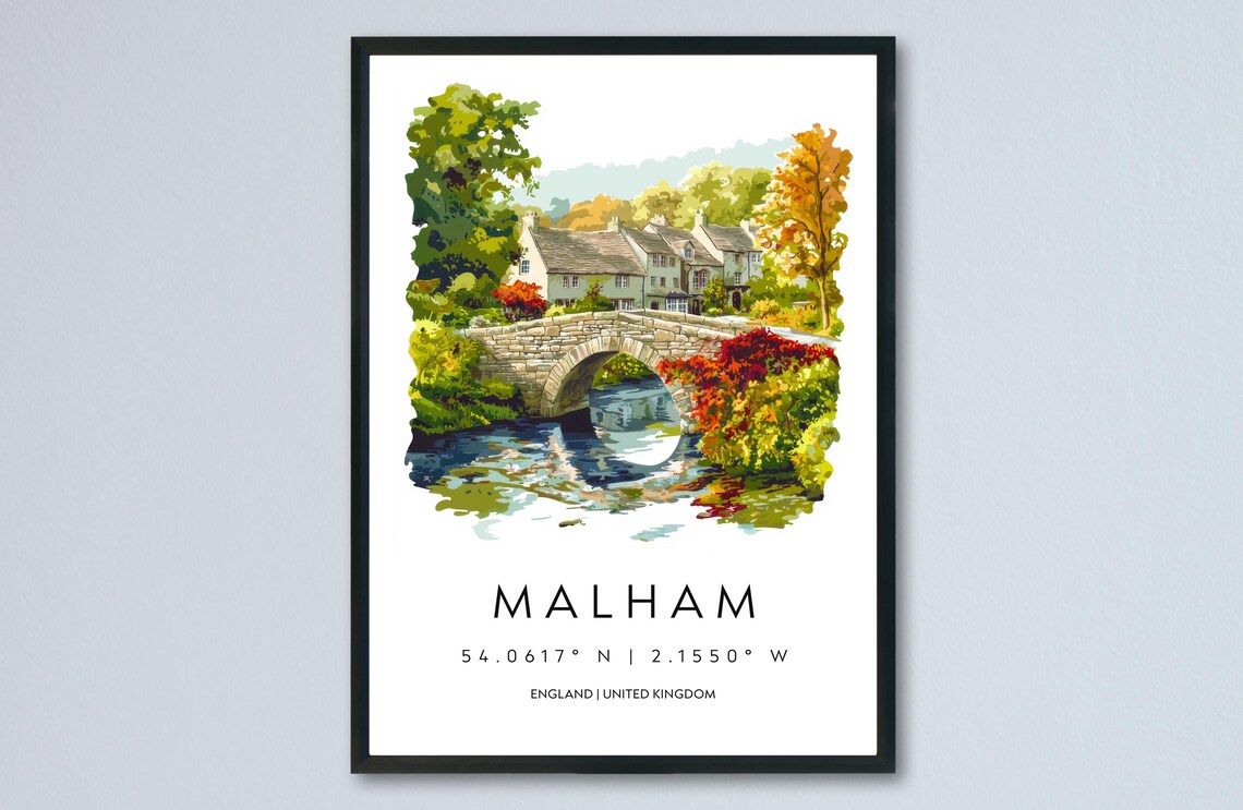 Malham England Stone Bridge Autumn River Village Watercolor Poster