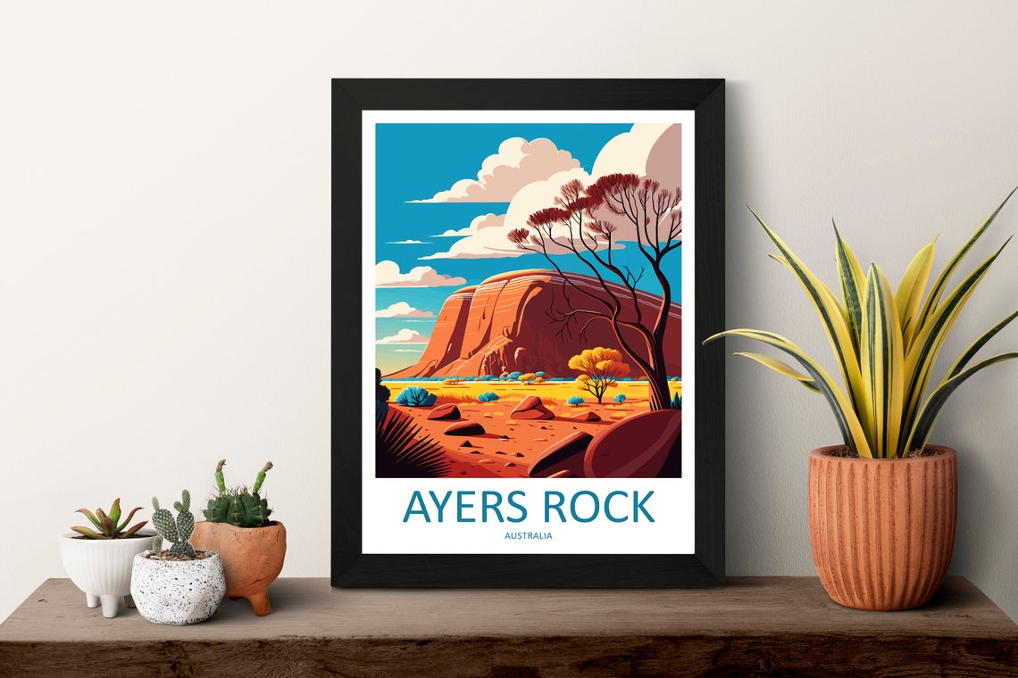 Ayers Rock Australia Uluru Red Desert Scenic Vintage Travel Poster - Image 3