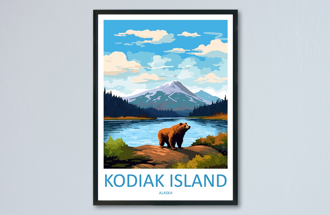 Kodiak Island Travel Poster, Alaska Wall Art Print