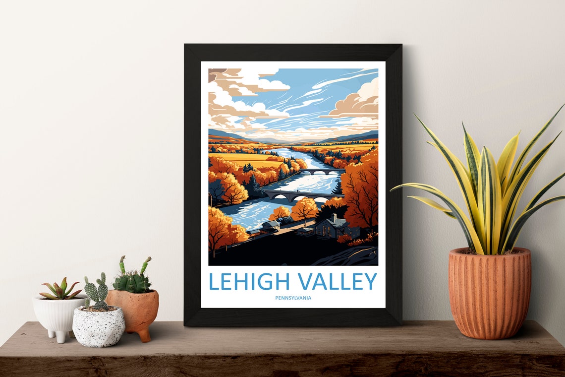 Lehigh Valley Pennsylvania Autumn River Bridges Travel Poster - Image 3