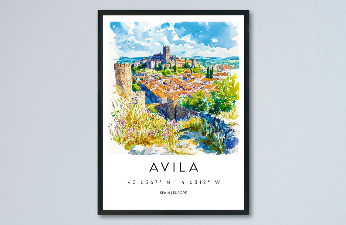 Avila Spain Medieval Walled City Watercolor Historic Travel Poster