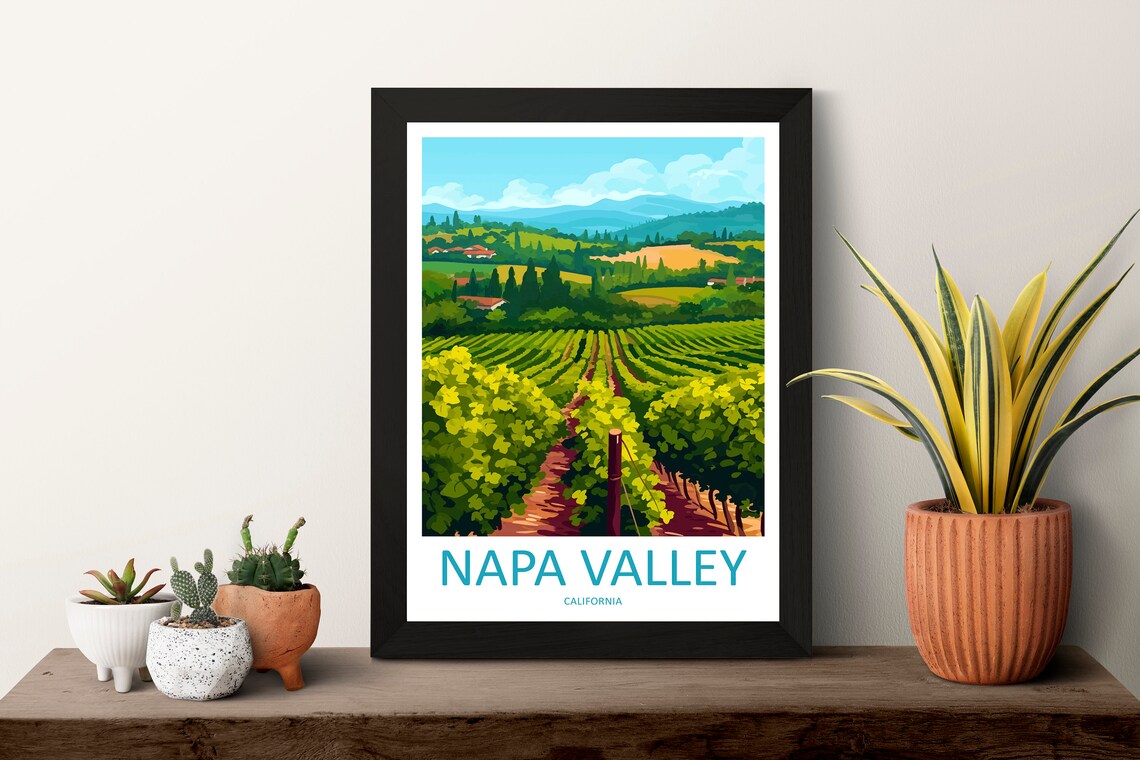 Napa Valley California Vineyard Rows Landscape Travel Poster - Image 3