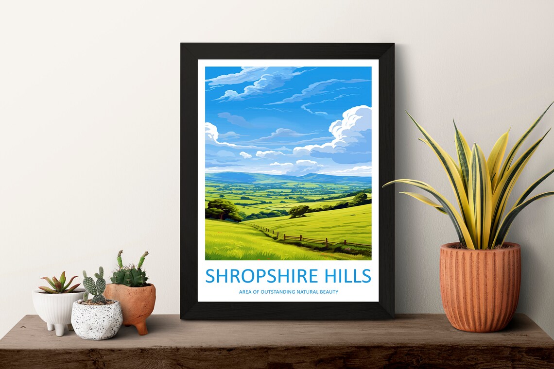Shropshire Hills Travel Poster, AONB Landscape Print - Image 3