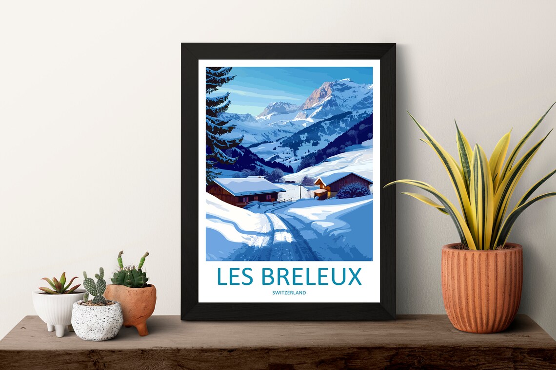 Les Breleux Switzerland Snowy Alpine Chalets Winter Scene Poster - Image 3