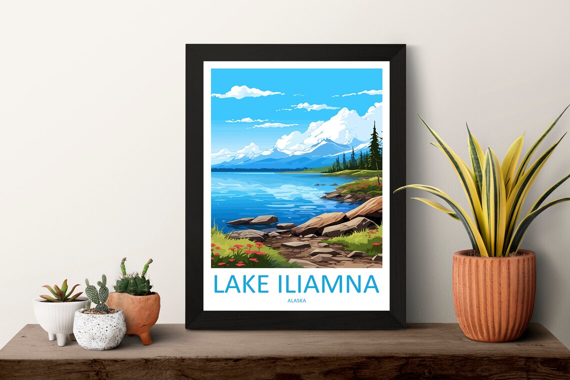 Lake Iliamna Alaska Blue Waters Wildflower Shore Travel Poster - Image 3