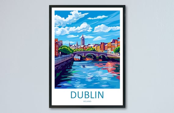 Dublin Skyline Print, Ireland City Travel Poster