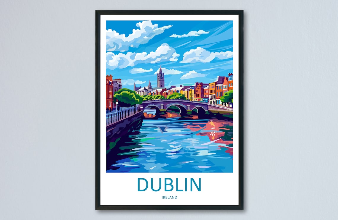 Dublin Skyline Print, Ireland City Travel Poster