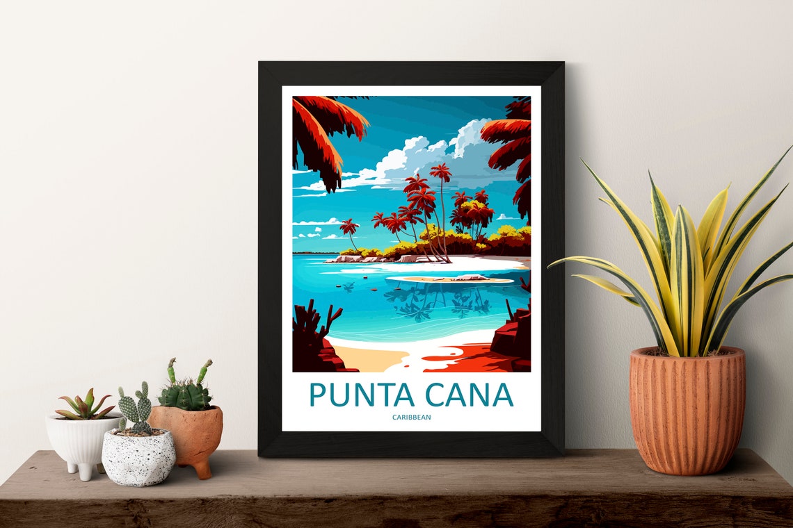 Punta Cana Caribbean Beach Palm Lagoon Tropical Travel Poster - Image 3