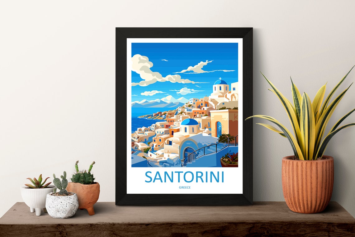 Santorini Greece Blue Domes Whitewashed Village Travel Poster - Image 3