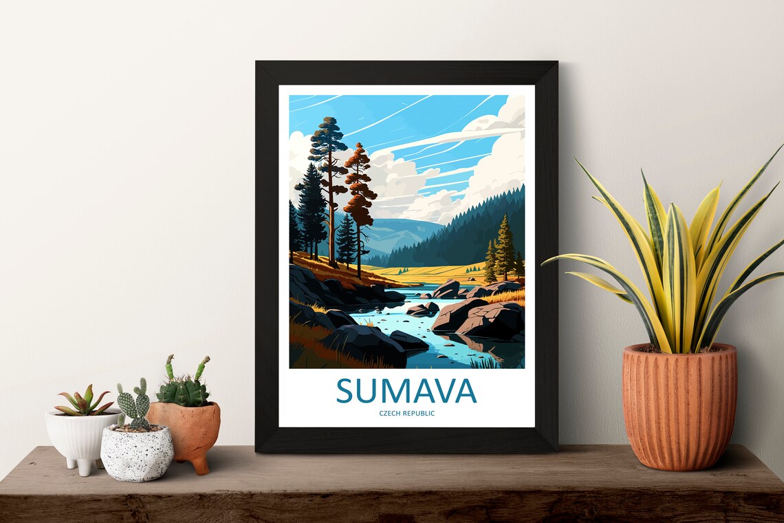 Sumava Czech Republic Rocky River Pine Forest Stream Travel Poster - Image 3