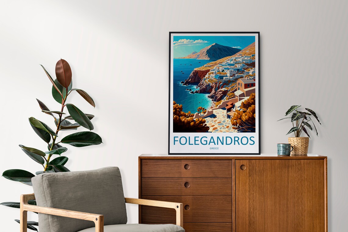 Folegandros Greece Cliffside Village Above Aegean Sea Travel Poster - Image 2