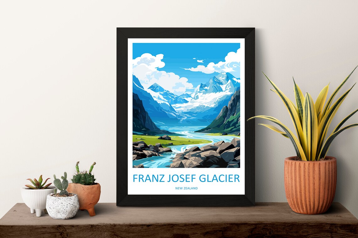 Franz Josef Glacier New Zealand Alpine Valley Peaks Travel Poster - Image 3