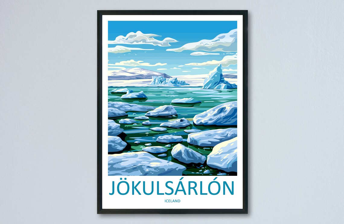 Jökulsárlón Glacial Lagoon Icebergs Iceland Nature Travel Poster