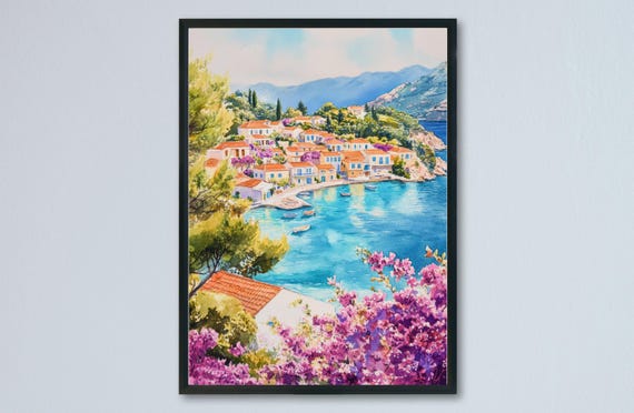 Kefalonia Watercolor Travel Poster, Greece Wall Art