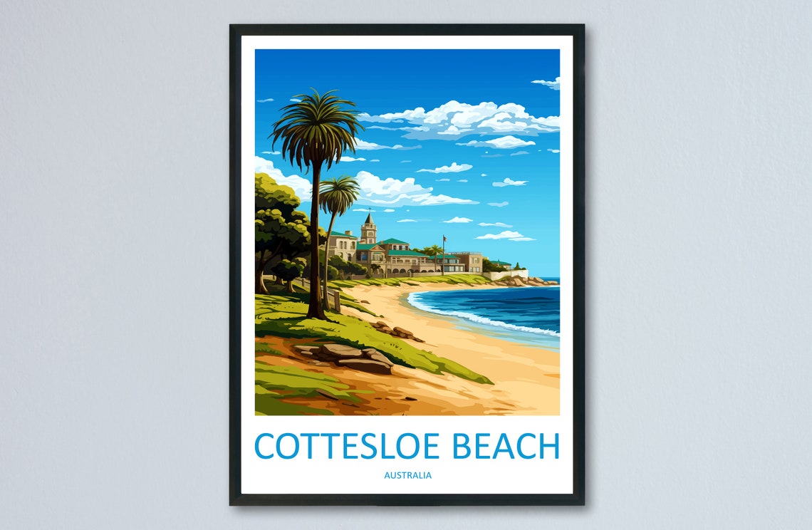 Cottesloe Beach Palm Lined Shorefront Scene Australia Travel Poster