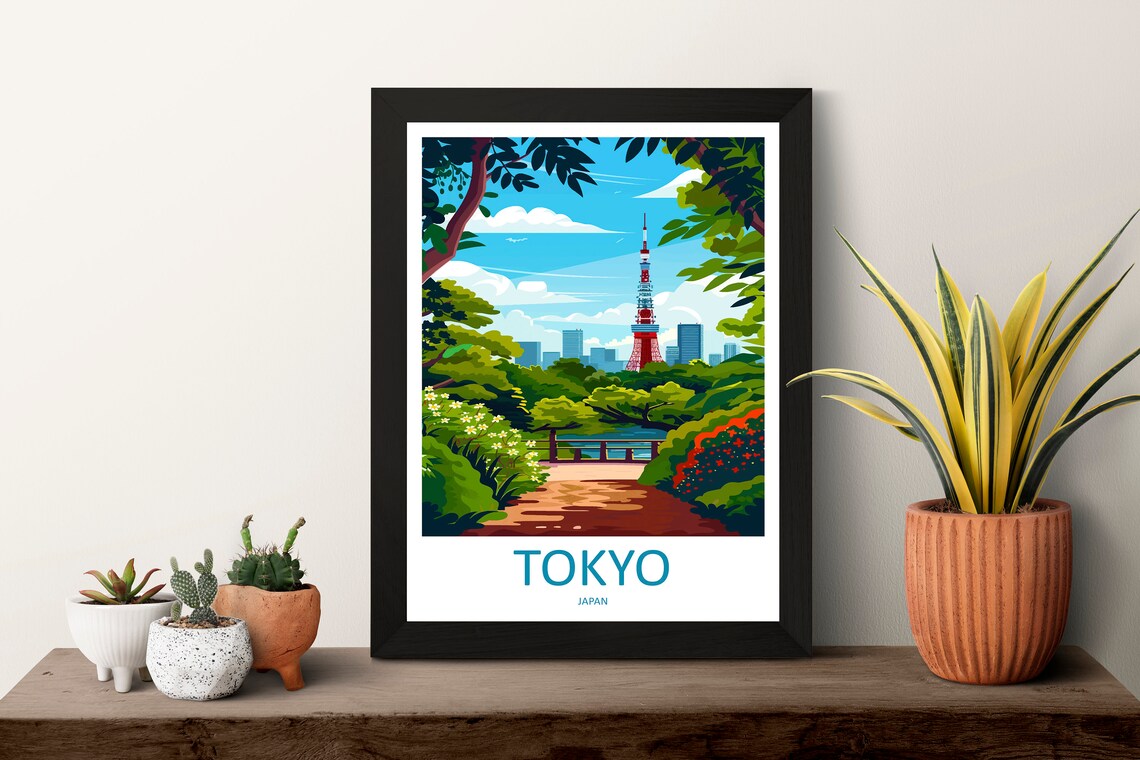 Tokyo Japan Tokyo Tower Rising Beyond a Lush Green Park Poster - Image 3