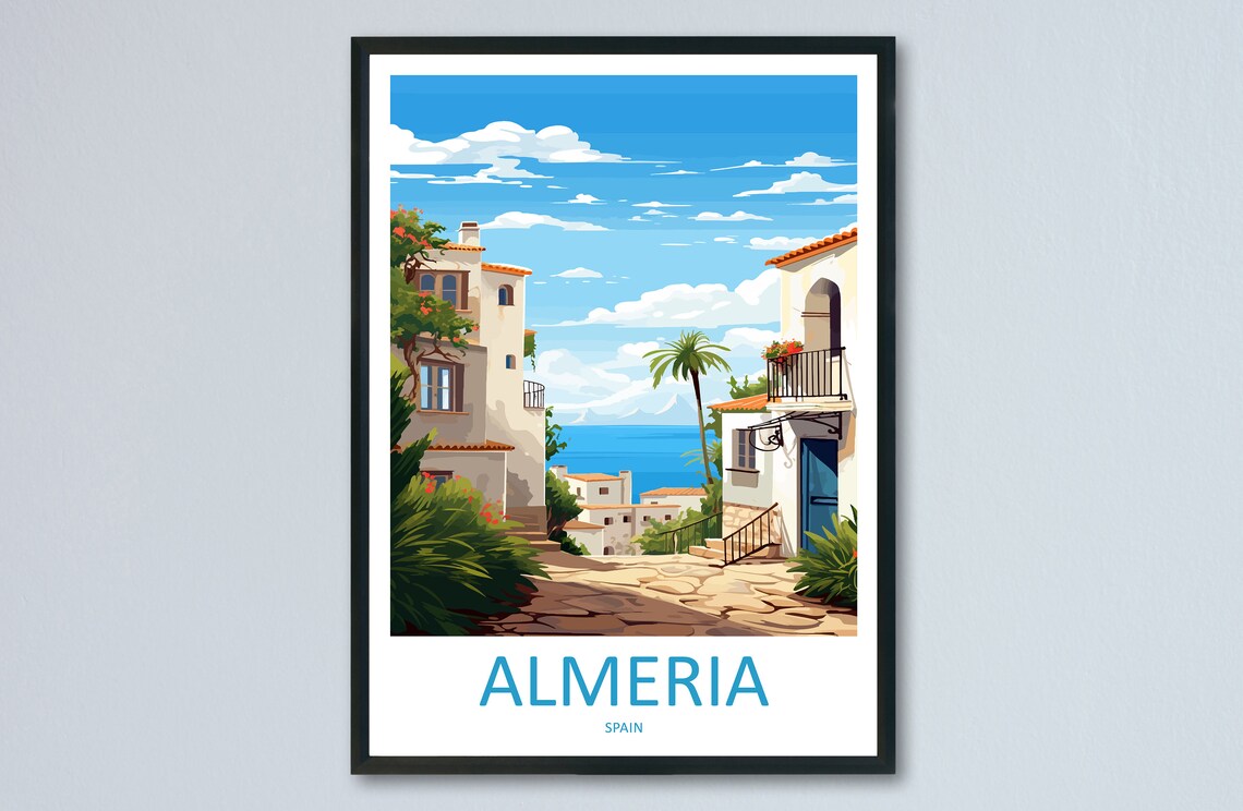 Almeria Spain Whitewashed Coastal Village Blue Sea Travel Poster